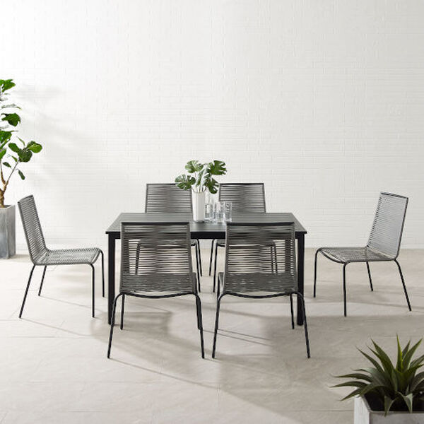 Fenton Gray and Matte Black Outdoor Seven-Piece Wicker Dining Table Set, image 6