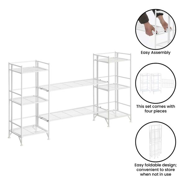 Xtra Storage White Three-Tier Folding Metal Shelves with Set of Two Deluxe Extension Shelves, image 4
