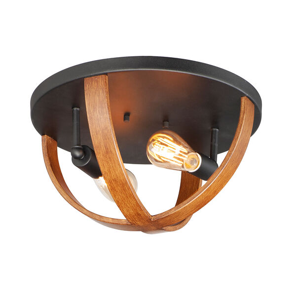 Compass Antique Pecan and Black Two-Light Flush Mount, image 1
