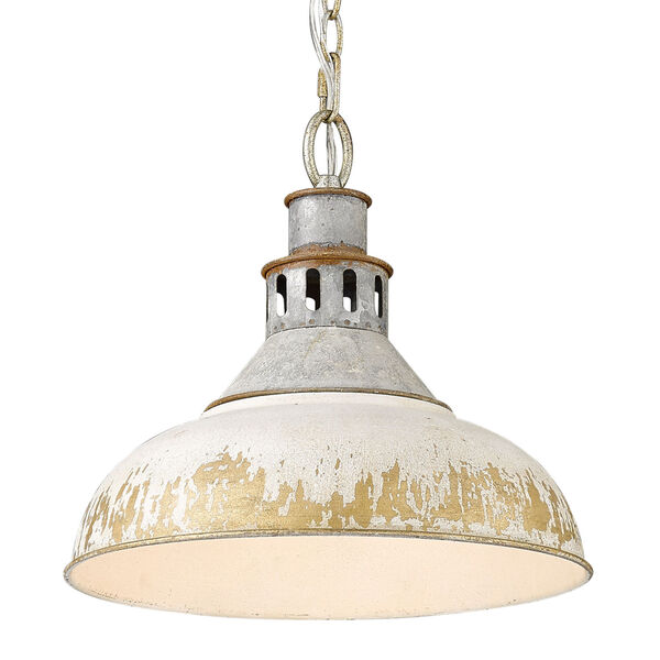 Kinsley Aged Galvanized Steel 14-Inch One-Light Pendant with Antique Ivory Shade, image 3