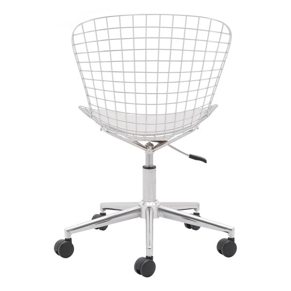 Chrome and Silver Wired Office Chair with White Cushion, image 5