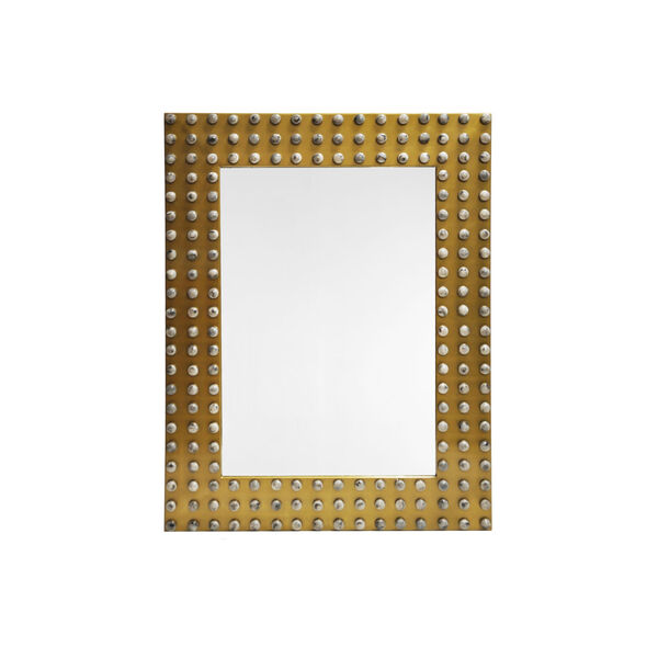 Antique Brass and Gray Rectangular Wall Mirror with Resin Stone Studded, image 2