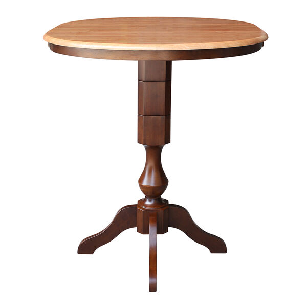 Cinnamon and Espresso Round Top Pedestal Bar Height Table with 12-Inch Leaf, image 6