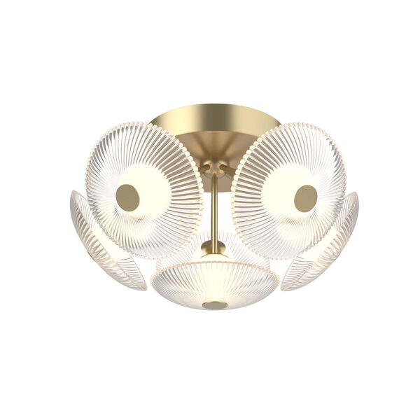 Hera Vintage Brass 10-Inch Integrated LED Flush Mount with Ribbed Glass, image 1