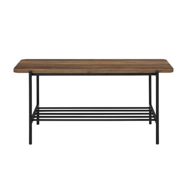 Athena Rustic Oak and Black Wooden Bench with Metal Shelf, image 2