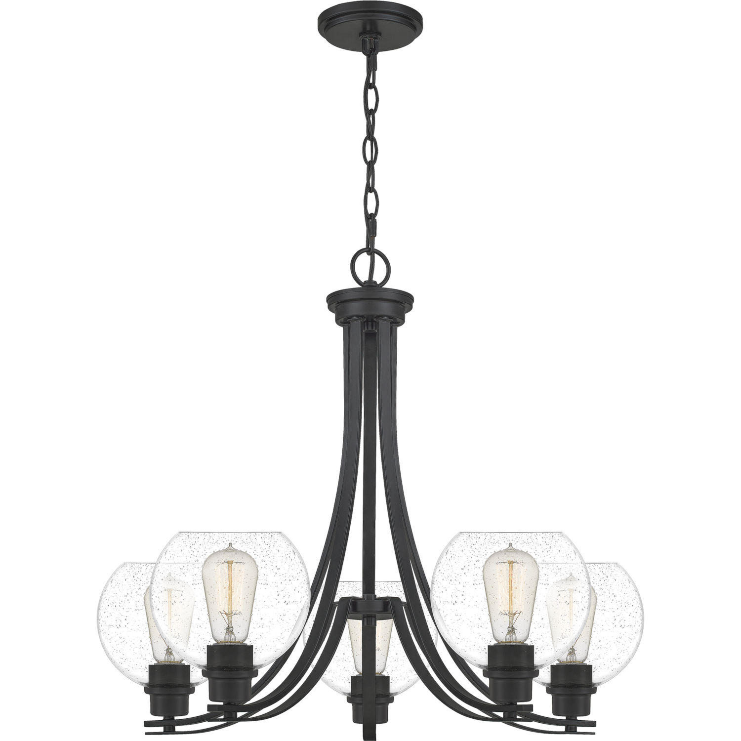 Pruitt Matte Black Dome Shade Five-Light Chandelier with Seedy Glass