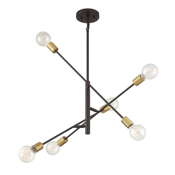Pax Oil Rubbed Bronze and Natural Brass Six-Light Chandelier, image 4