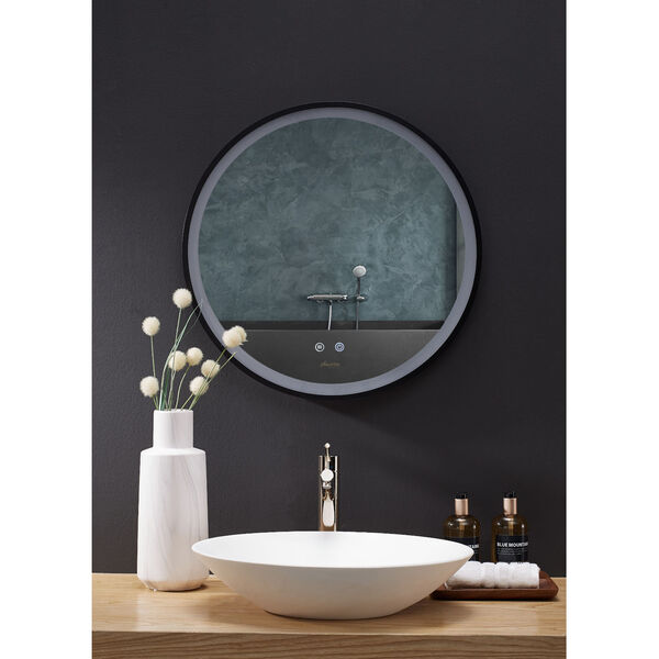Cirque Black 30-Inch Round LED Framed Mirror with Defogger and Dimmer, image 2