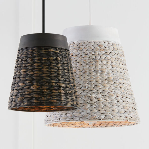 Tallulah Charcoal Wash One-Light Pendant Black Made with Handcrafted Mango Wood and Water Hyacth, image 2