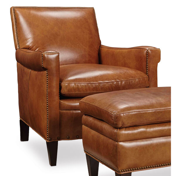 Furniture Jilian Brown Leather, Brown Leather Club Chair With Ottoman