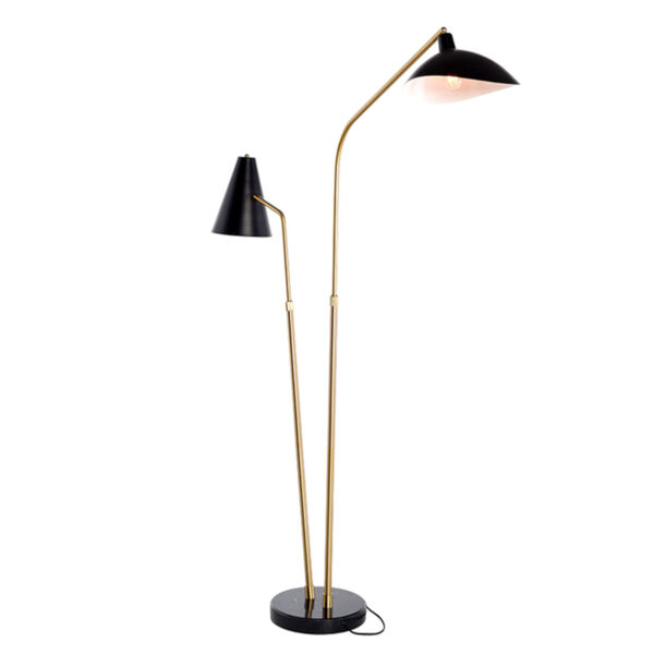 Dominique Polished Black and Gold Two-Light Floor Lamp, image 1