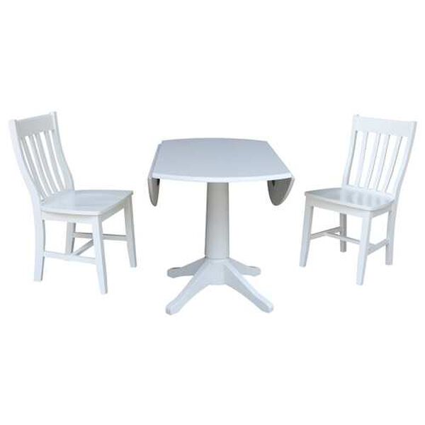White Round Drop Leaf Table with Chairs, 3-Piece, image 5
