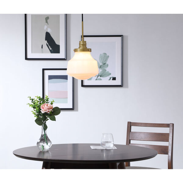 Lyle Brass Eight-Inch One-Light Mini Pendant with Frosted White Glass, image 2