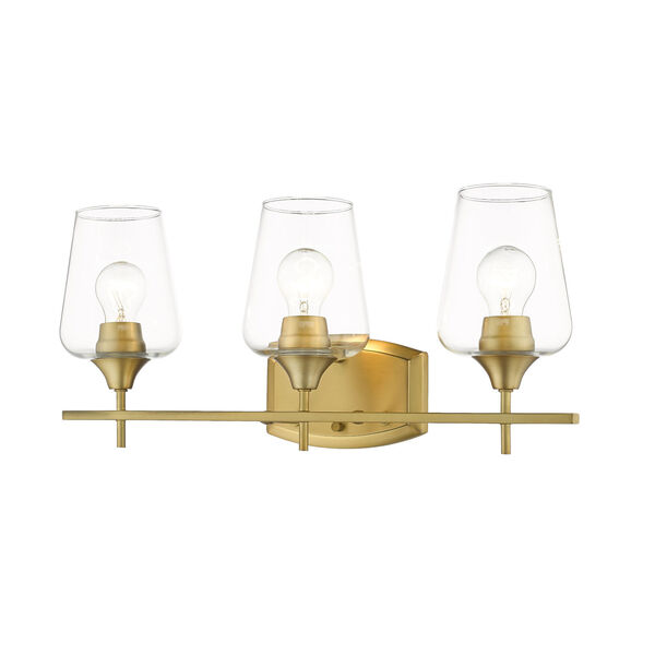 Joliet Olde Brass Three-Light Vanity with Transparent Glass, image 3