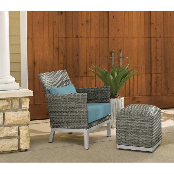 Argento Ice Blue Outdoor Club Chair with Lumbar Cushion and Pouf, image 2