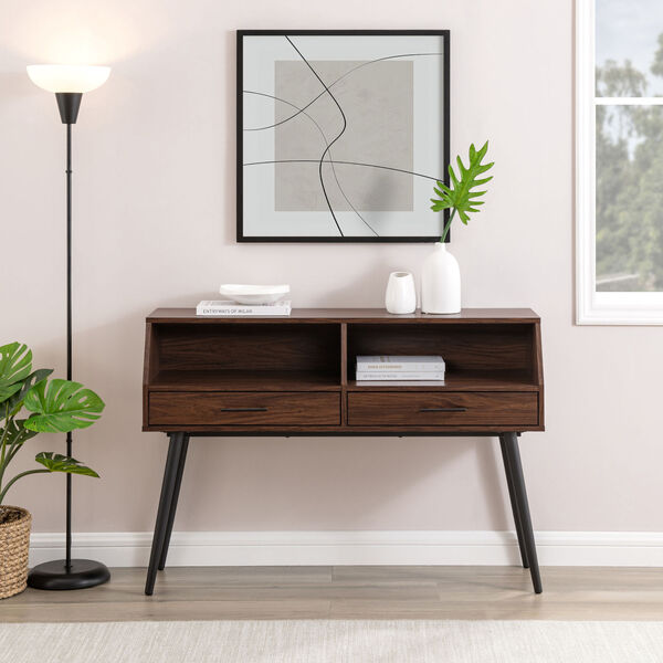 Nora Contemporary Dark Walnut Two-Drawer Entry Table, image 1