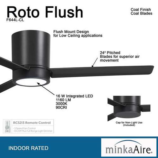 Roto Flush Coal 52-Inch LED Ceiling Fan, image 4