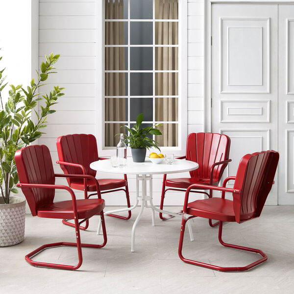 Ridgeland Bright Red Gloss and White Satin Outdoor Dining Set, Five-Piece, image 3