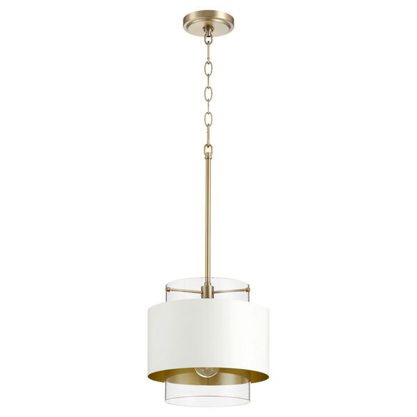 Aged Brass and Studio White One-Light 11-Inch Pendant, image 1