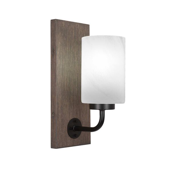 Oxbridge Matte Black Wood Metal One-Light Wall Sconce with Four-Inch White Marble Glass, image 1