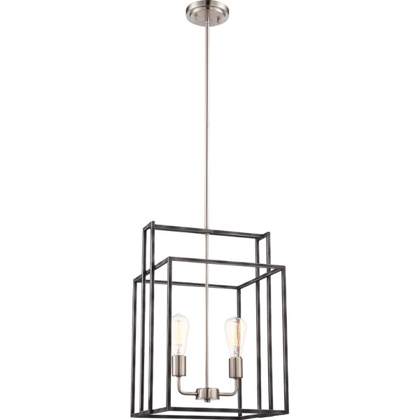 Lake Iron Black with Brushed Nickel Accents Two-Light Square Pendant, image 1