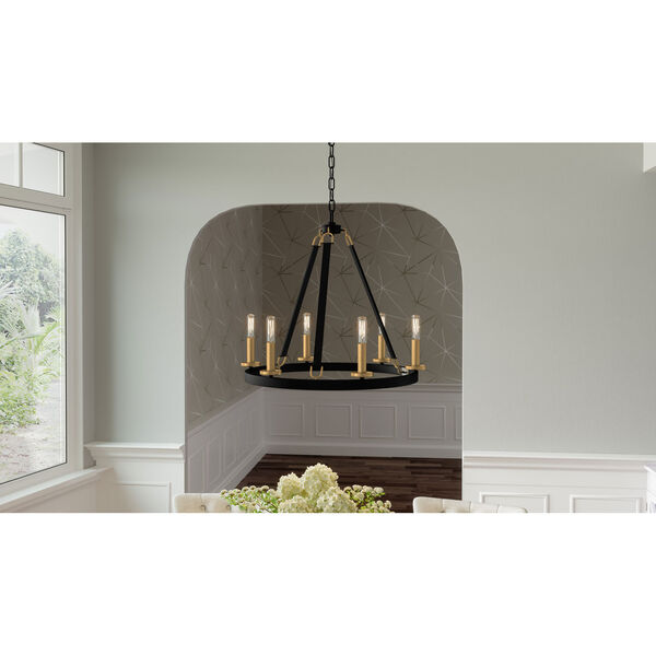 Graylyn Matte Black and Aged Brass Six-Light Chandelier, image 3