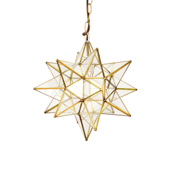 Brass and Clear Glass 15-Inch Star Chandelier, image 1