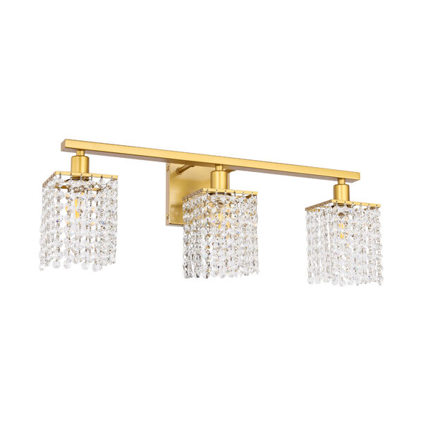 Phineas Brass Three-Light Bath Vanity with Clear Crystals, image 5