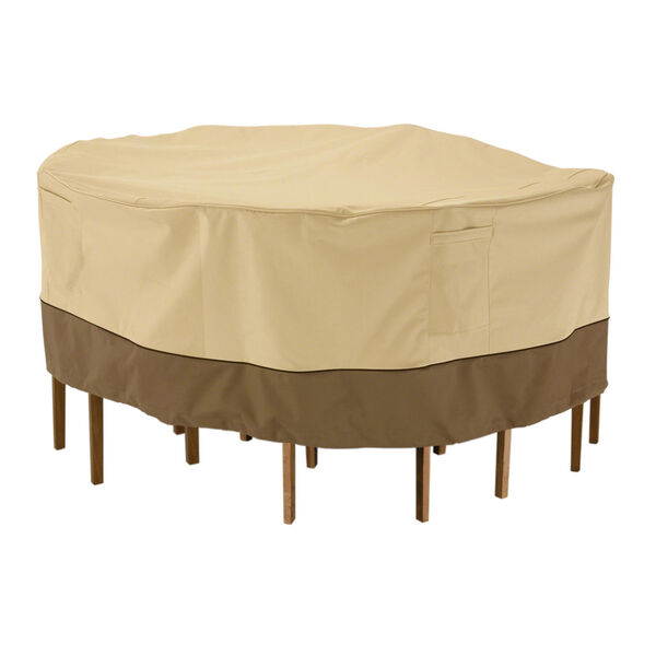 Ash Beige and Brown 82-Inch Round Patio Table and Chair Set Cover, image 1