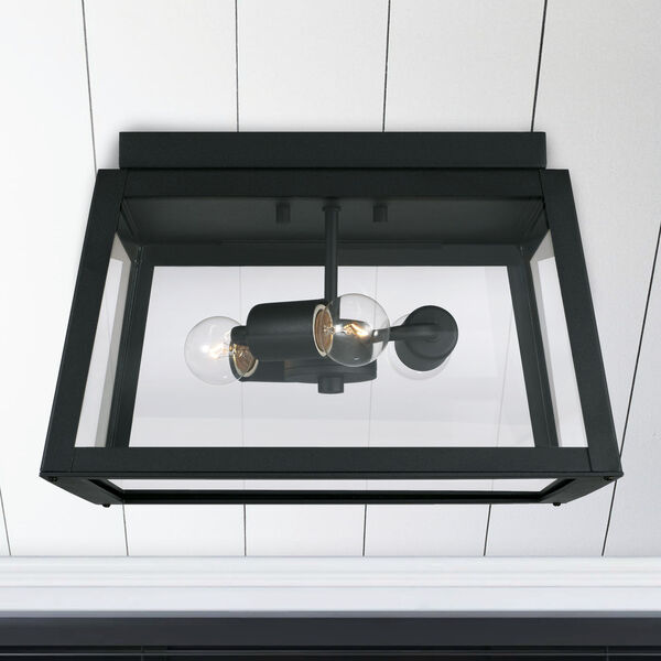 Leighton Black Three-Light Outdoor Flush Mount with Clear Glass, image 3
