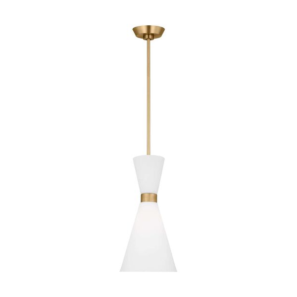 Belcarra Satin Brass One-Light Small Mini Pendant with Etched White Glass by Drew and Jonathan, image 1