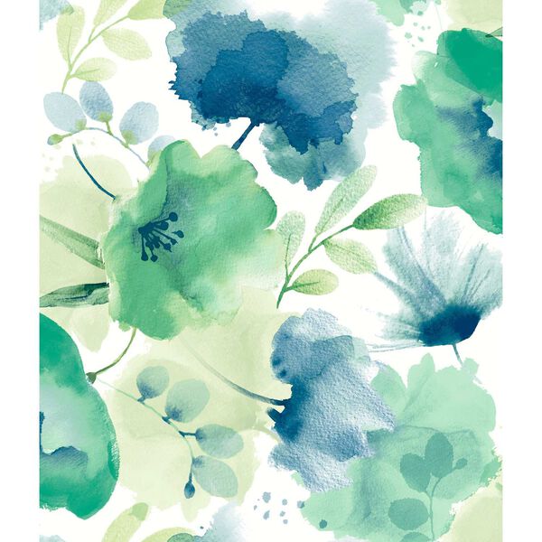Watercolor Bouquet Blue Green Wallpaper, image 2