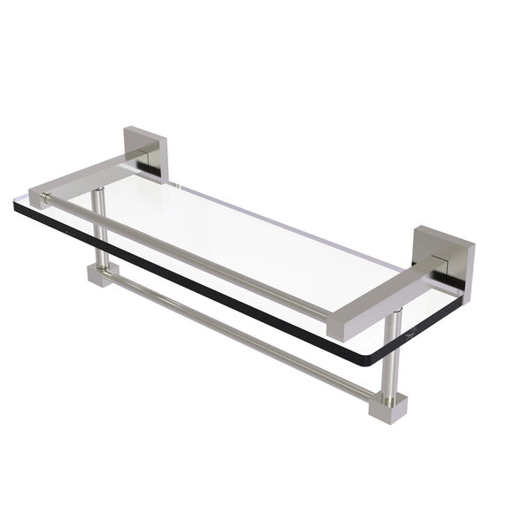 Montero Satin Nickel 16-Inch Glass Shelf with Towel Bar, image 1