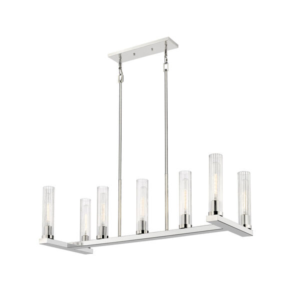 Beau Polished Nickel Seven-Light Chandelier with Clear Glass Shade, image 1