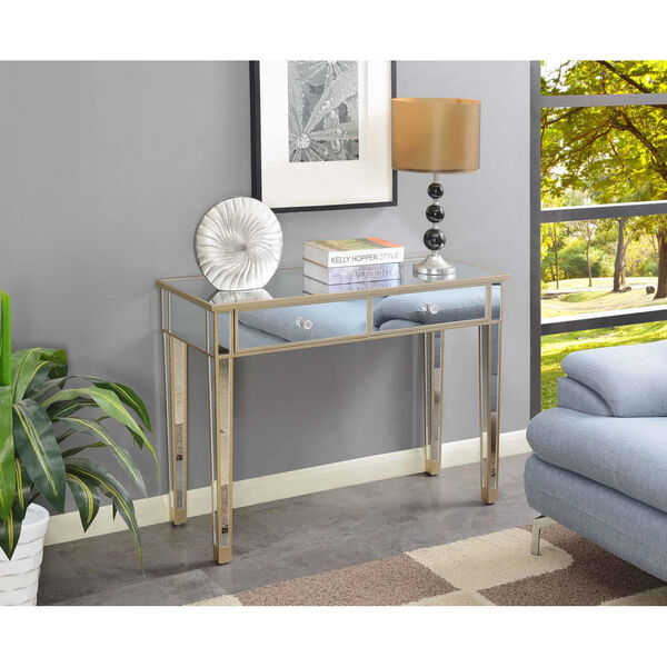 Gold Coast Champagne Mirrored Two-Drawer Desk Console Table, image 3
