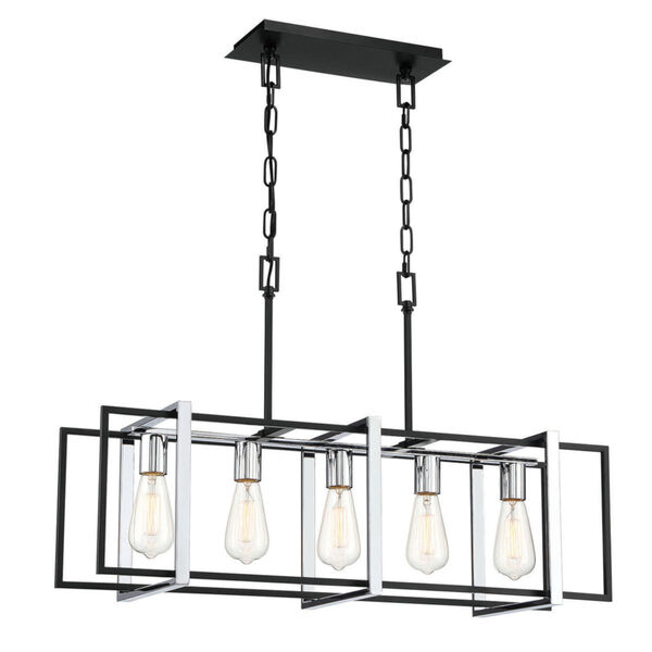 Stafford Chrome and Black 10-Inch Five-Light Chandelier, image 1