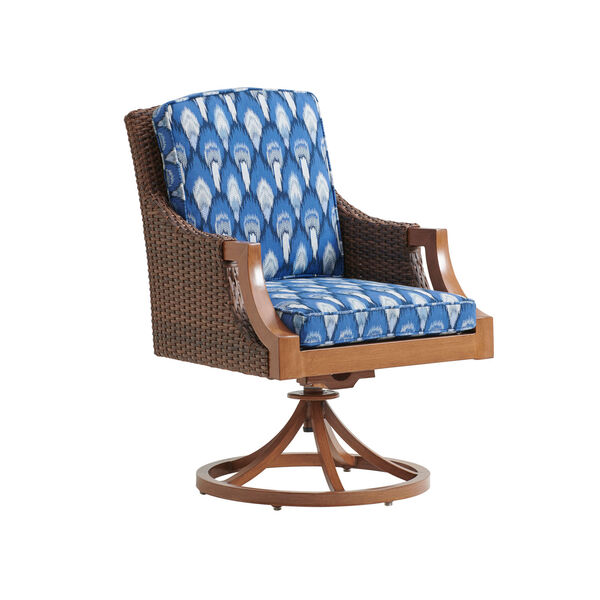 Harbor Isle Brown and Blue Swivel Rocker Arm Dining Chair, image 1