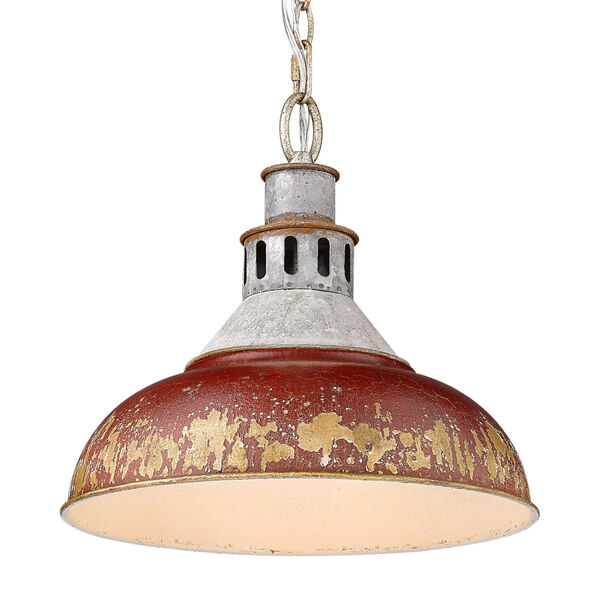 Kinsley Aged Galvanized Steel 14-Inch One-Light Pendant with Antique Red Shade, image 3
