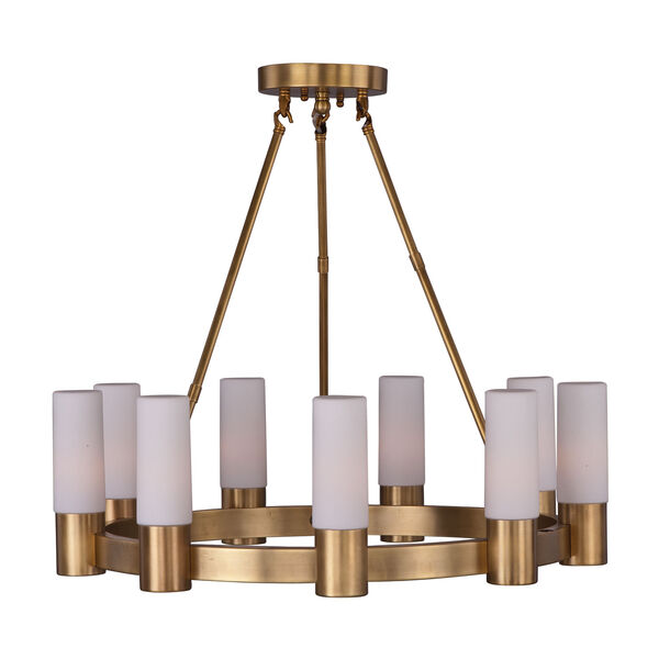 Contessa Natural Aged Brass Nine Light Single-Tier Chandelier with Satin White Glass Shade, image 2