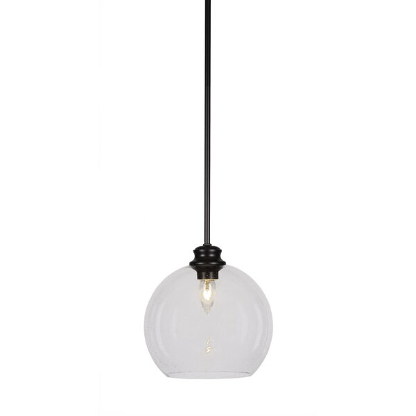 Kimbro Matte Black One-Light 10-Inch Stem Hung Mini Pendant with Clear Bubble Glass, image 1