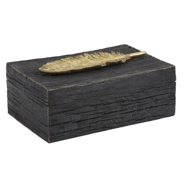 Rustic Faux Wood Box with Gold Feather Accent, image 2