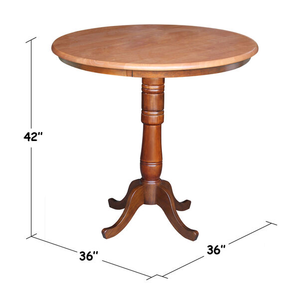 42-Inch Tall, 36-Inch Round Top Cinnamon and Espresso Pedestal Pub Table, image 2