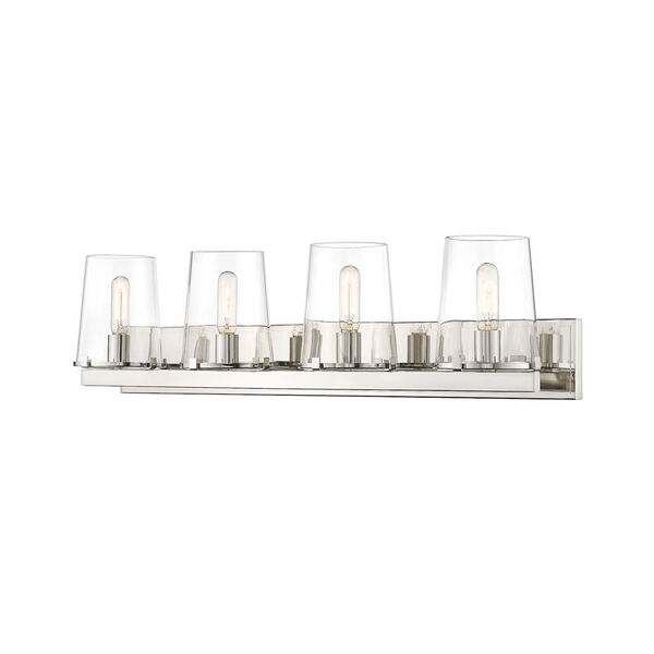 Callista Polished Nickel Four-Light Bath Vanity with Clear Glass Shade, image 1