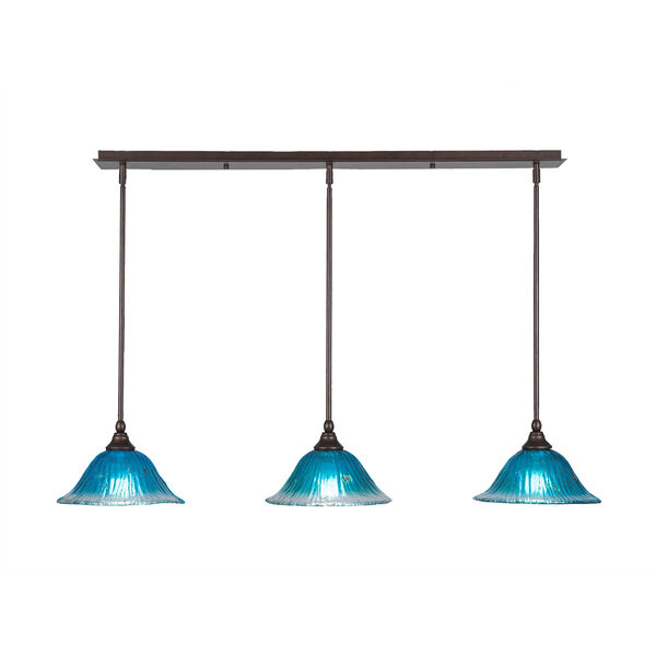 Any Bronze 10-Inch Three-Light Pendant with Teal Crystal Glass, image 1