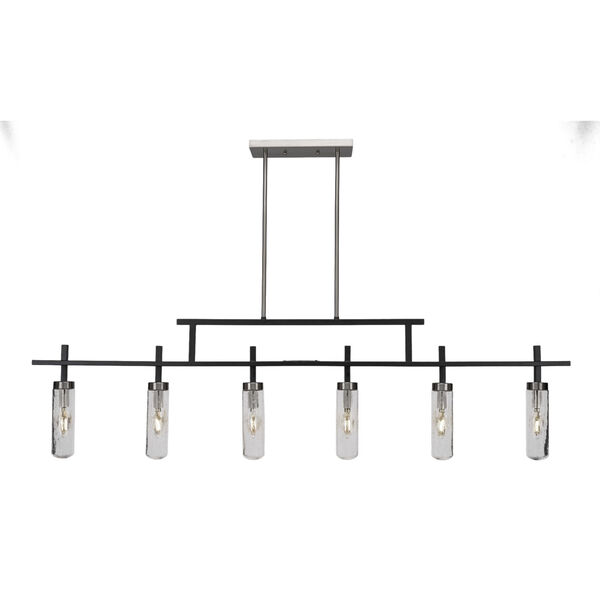 Salinda Matte Black and Brushed Nickel Six-Light Island Chandelier with Clear Bubble Glass, image 1