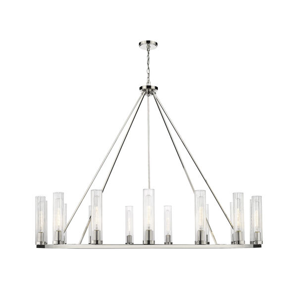 Beau Polished Nickel 15-Light Chandelier with Clear Glass Shade, image 4
