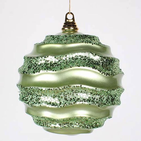 Celadon Green 8-Inch Candy Glitter Wave Ball Ornament, image 1