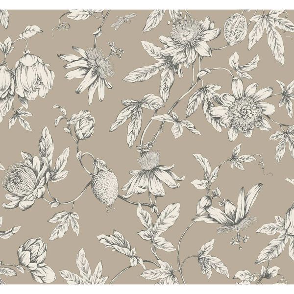 Passion Flower Toile Linen Wallpaper, image 2