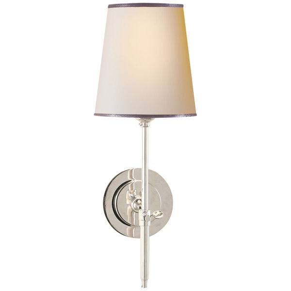 Bryant Sconce in Polished Nickel with Natural Paper Shade and Silver Tape by Thomas O'Brien, image 1