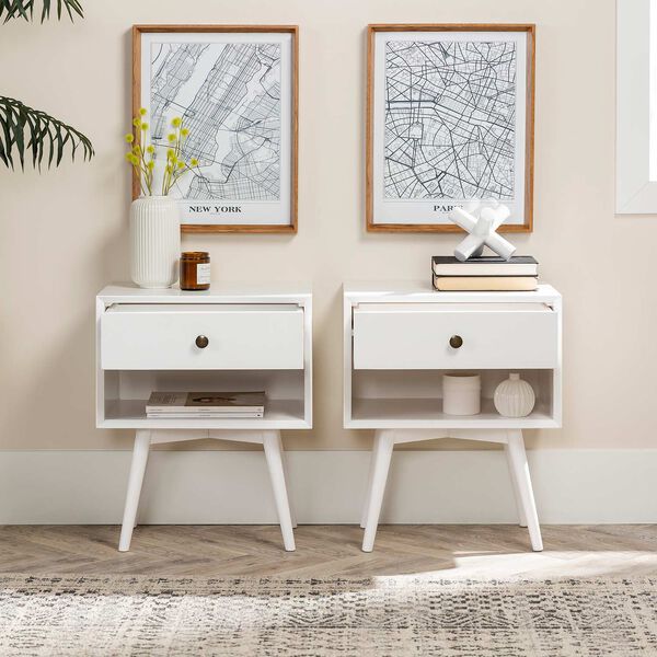 White Single Drawer Solid Wood Nighstand, Set of Two, image 4